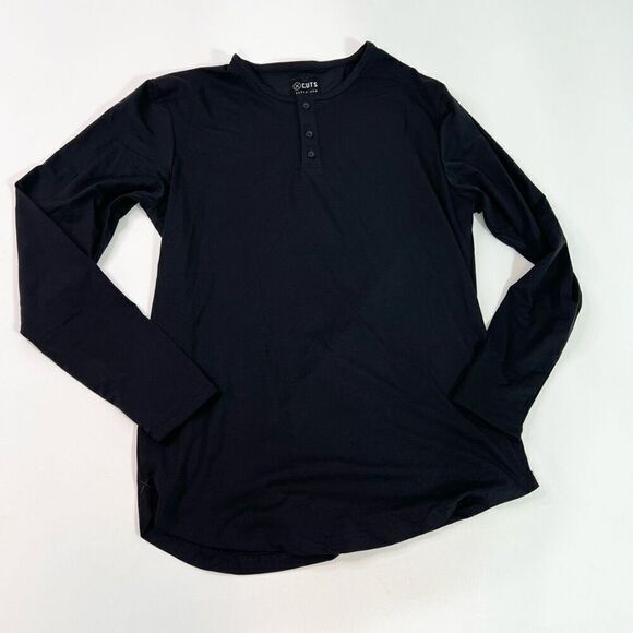Cuts Clothing Henley Shirt Large Mens Black Pyca Pro Curve Hem Long Sleeve - Picture 1 of 10